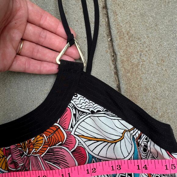 Trina Turk Floral Silk Long Midi Dress Spaghetti Strap Black White Aqua Size S - Picture 8 of 16